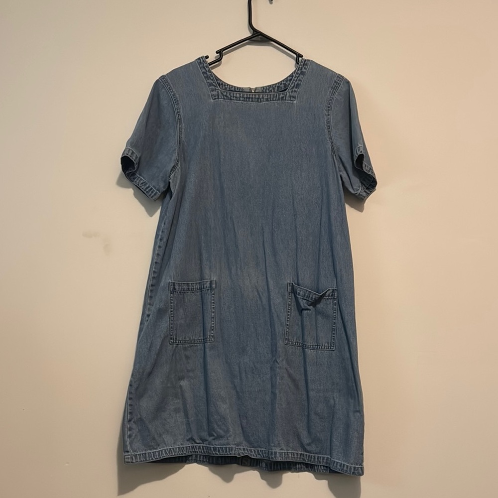 True Vintage Mini Denim Jean Dress L Exposed Zipper Shirt Dress